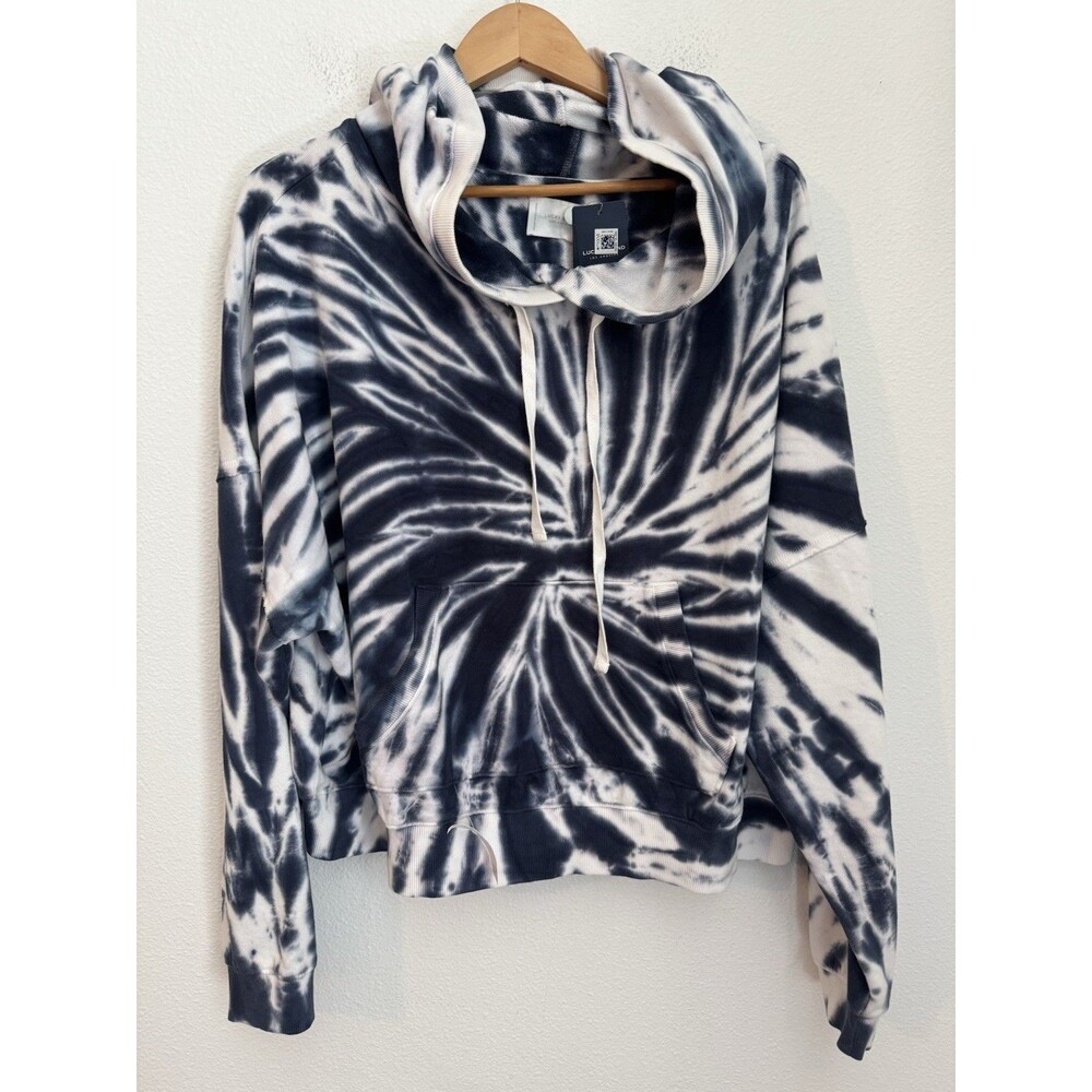 Lucky Brand Hoodie Sweatshirt Tie Dye Blue White Beach Cropped Coastal New 2X